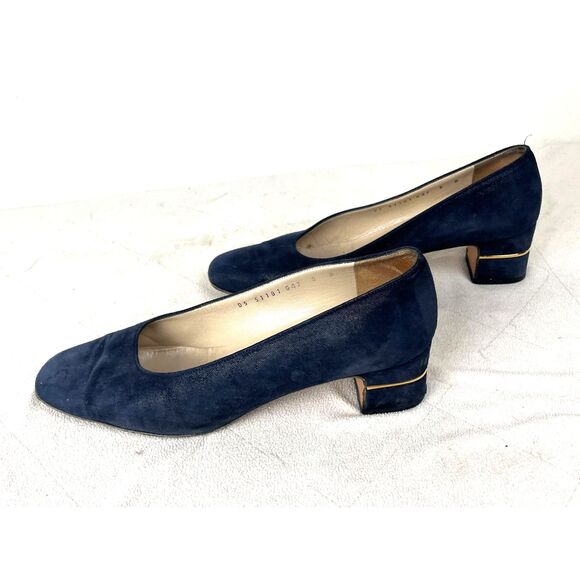 Salvatore Ferragamo Blue Suede Kitten Heel Slip On Shoes Women's Size 8 - Picture 7 of 9